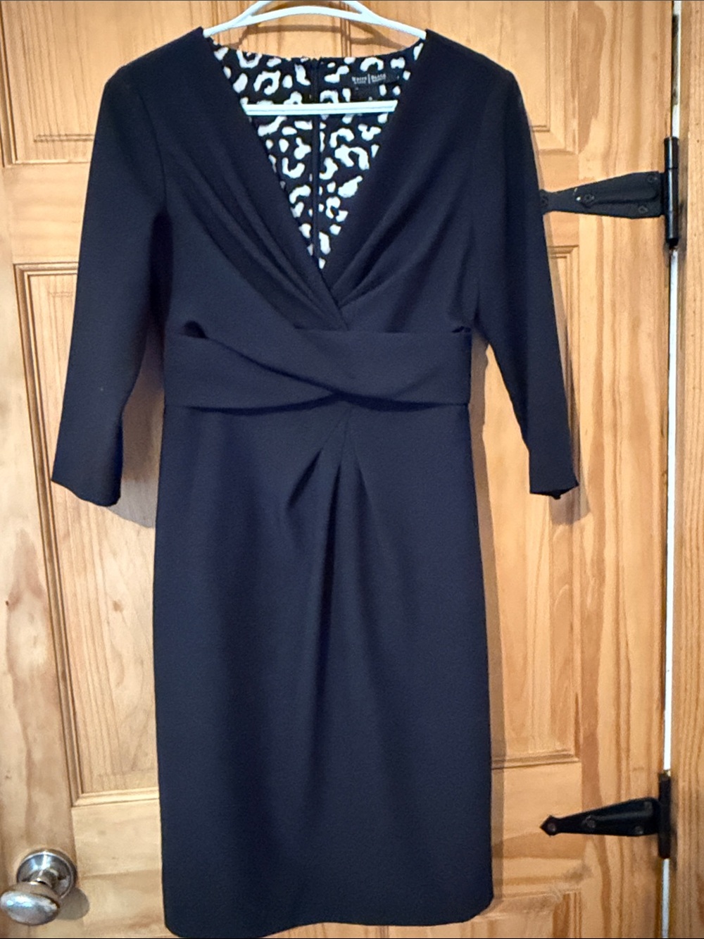 White House Black Market Black V-Neck 3/4 Sleeve Faux Crossover Sheath Dress